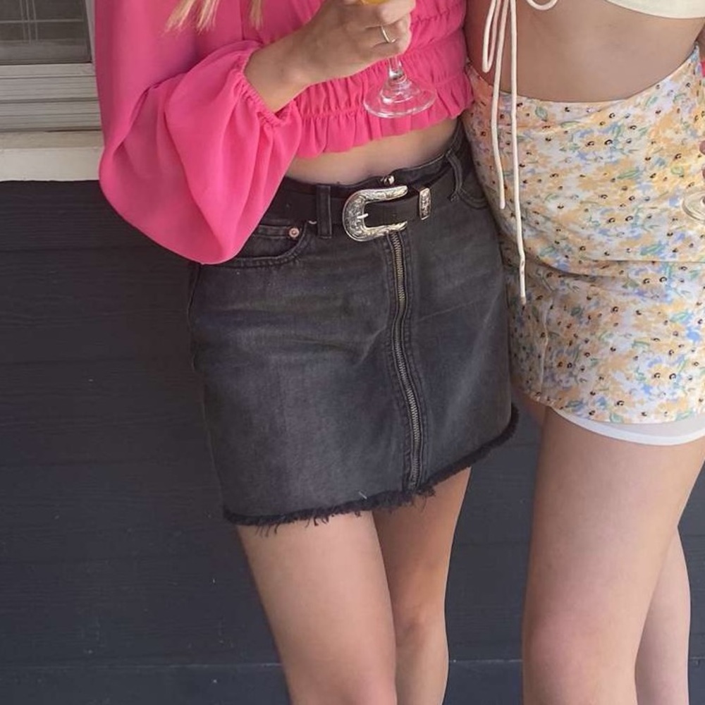Free people denim black full zip high-waisted mini skirt